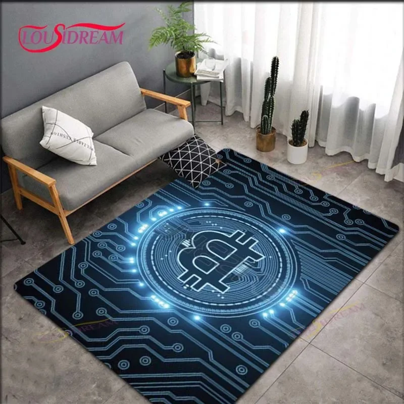 

3D Bitcoin Printed Carpets Living Room Anti-Skid Area Rug Kids Bedroom Mats Yoga Mat Large Carpet Decor