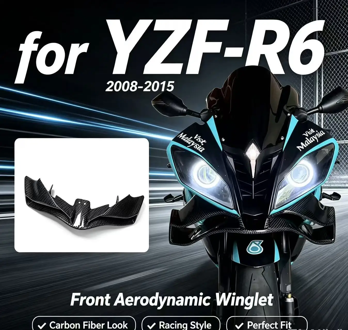 for Yamaha YZF-R6 Motorcycle Downward Tilting Front Spoiler Winglet Aerodynamic Wing Front Spoiler GP Wing Kit R6 2008-2016
