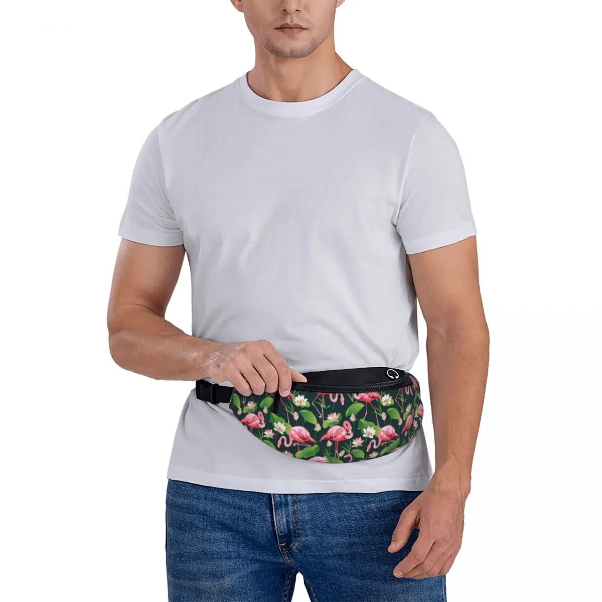 Tropical Birds Waist Bag Flamingo White Lily Print Polyester Waist Pack Naturehike Teenagers Bag