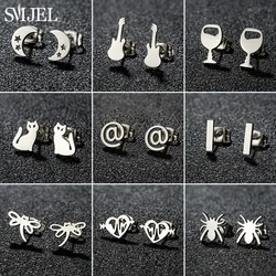 Vintage Dragonfly Earings Trendy Jewelry Cat Guitar Spider Mini Stud Earrings for Women Girls Simple T Bar Ear Piercing Gifts