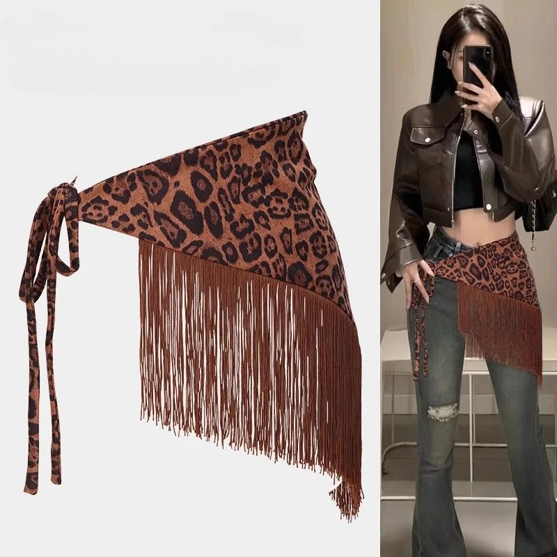 Y2k – jupe à franges esthétiques imprimé léopard pour femmes, Mini jupe trapèze à bandes, Sexy, personnalité irrégulière, Harajuku, Vintage