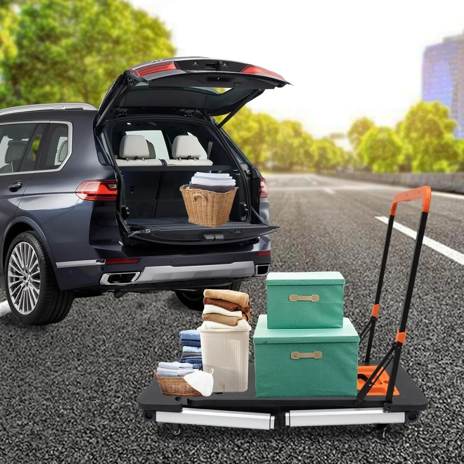 7-in-1 Multifunctional Work Platform, Portable Folding Work bench, Saw Horse, Car Creeper and Hand Truck