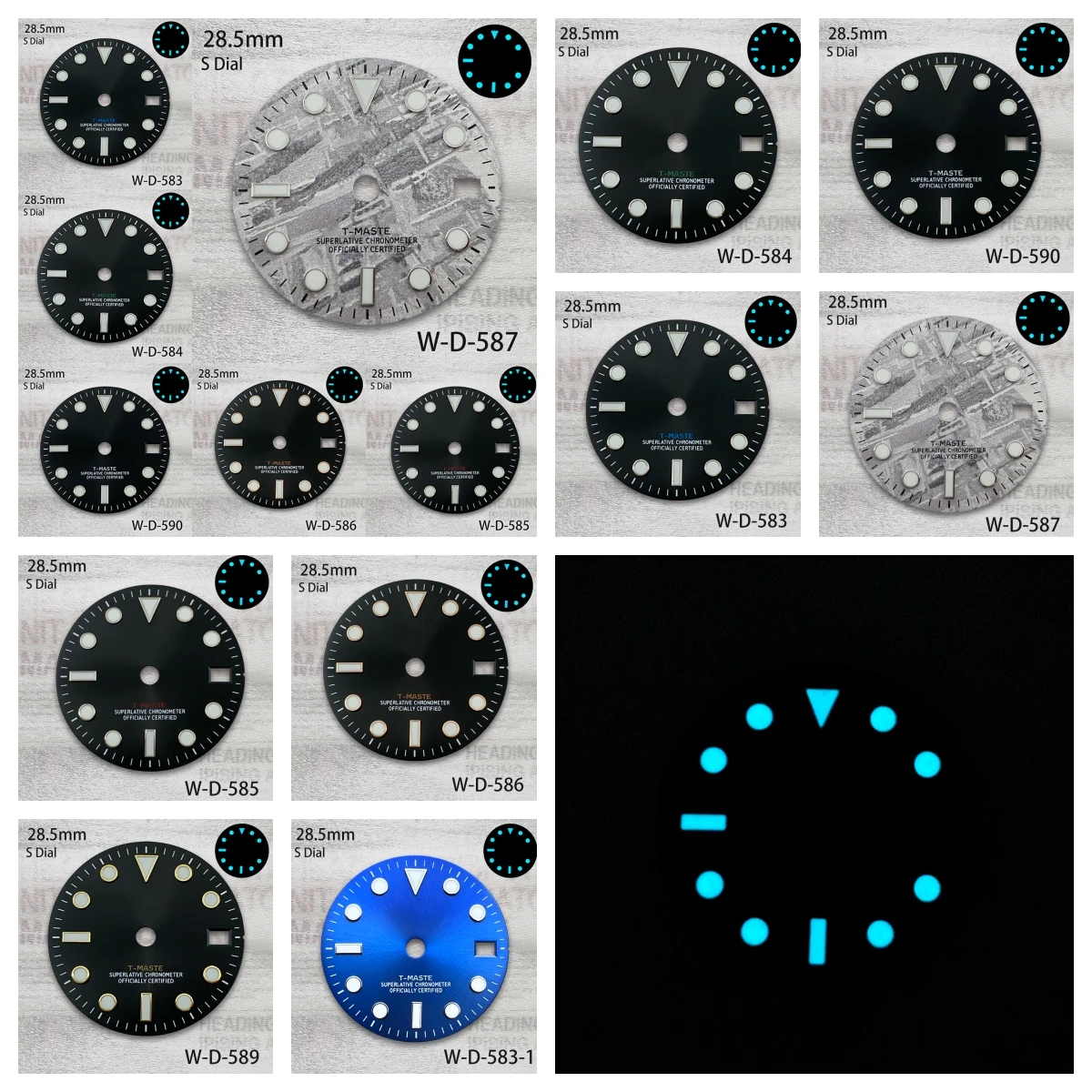 

28.5mm S Logo Dial GMT Meteorite Dial Fit NH34 Movement Ice Blue Luminous Watch Modification Accessories