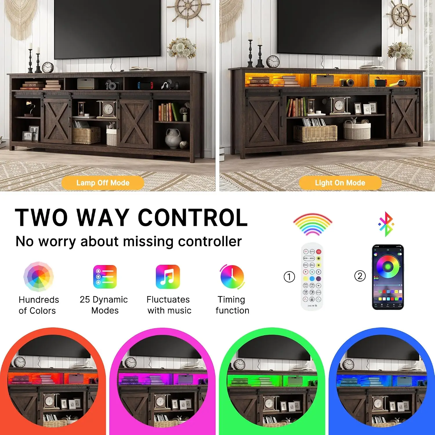 80in Wooden Farmhouse Entertainment Center for 90/85 inch TV,Double Layer Storage Farmhouse TV Stand,Double-Row Sockets
