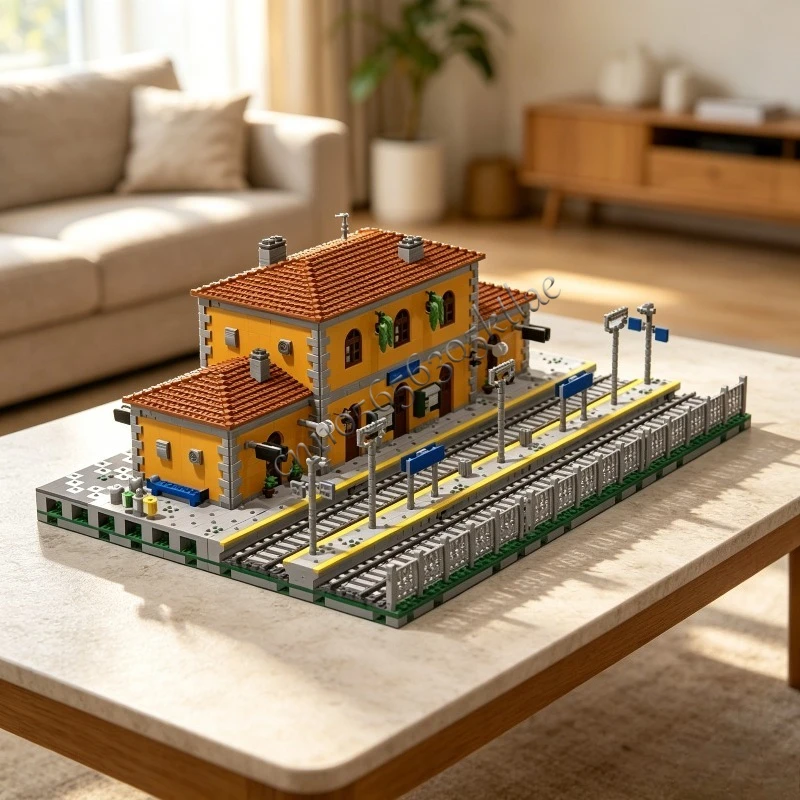 

5353 Parts MOC Italian Style Medium Railway Station Model Building Block Custom Puzzle Technical DIY Creative Assembly Toy Gifts
