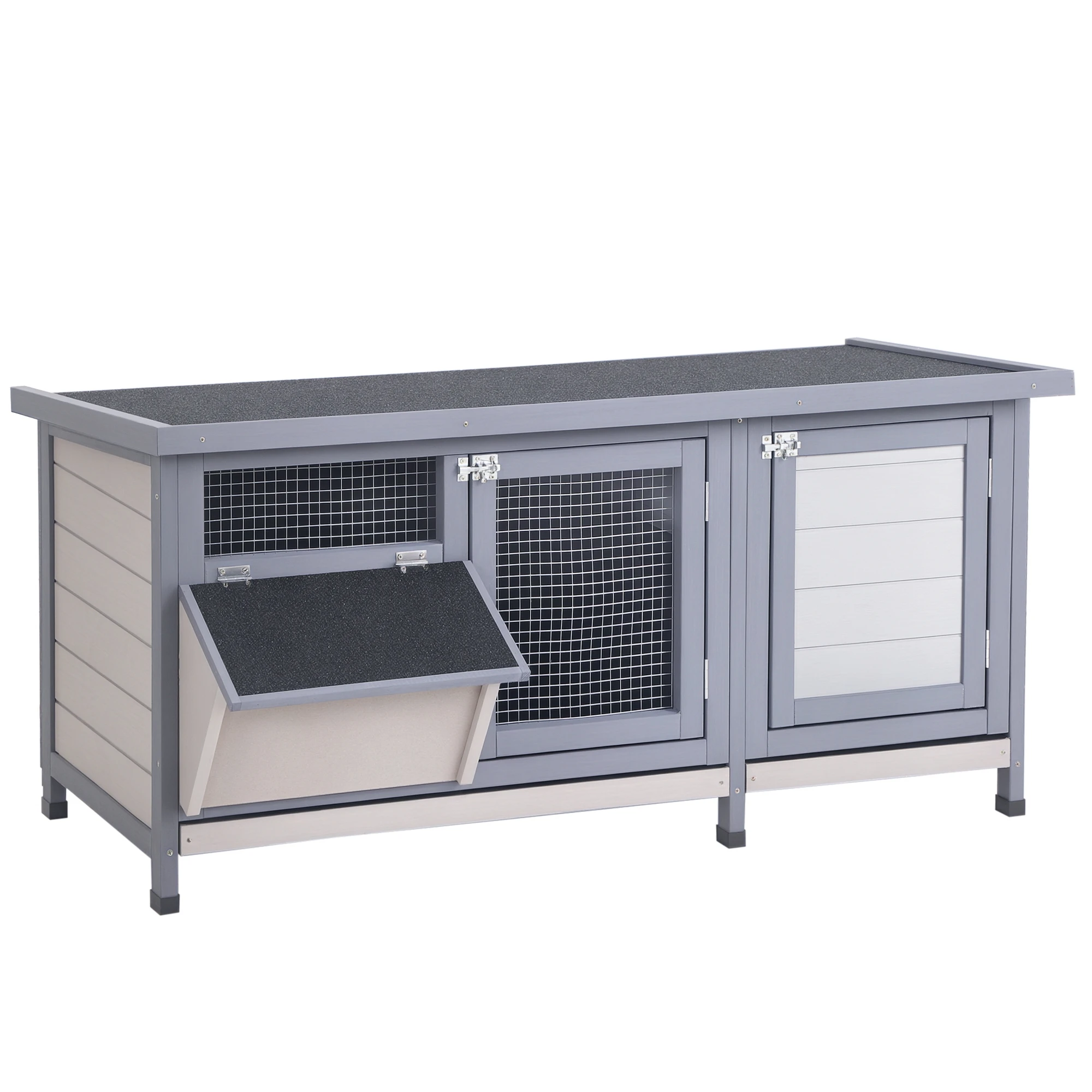 Pawhut houten hok met opklapbaar dak en deuren 112X50X54 cm grijs