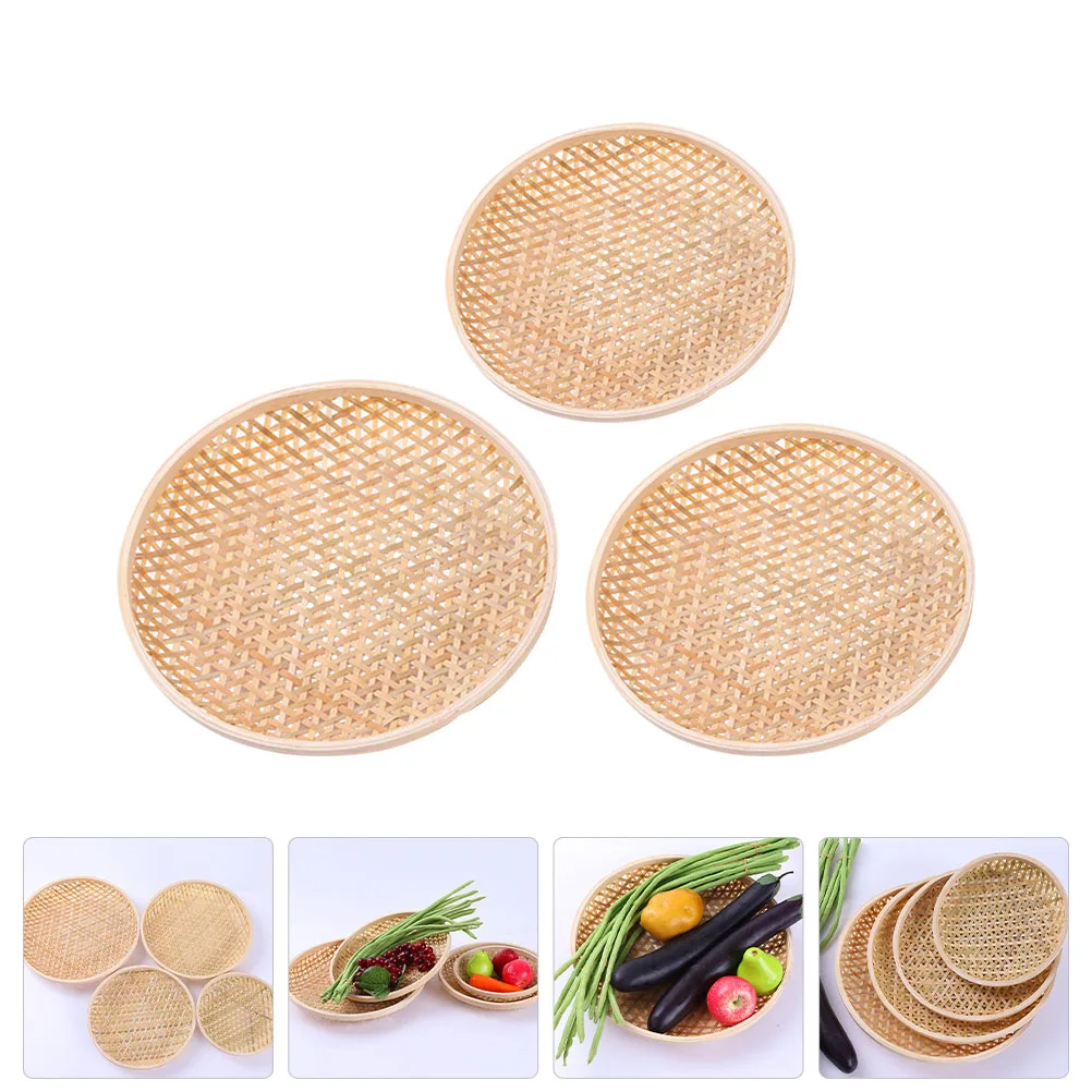 

3pcs Bamboo Fruit Tray Eco-Friendly Storage Basket Household Organizer Bread Serving Container Creative Egg Holder Kitchen Bun