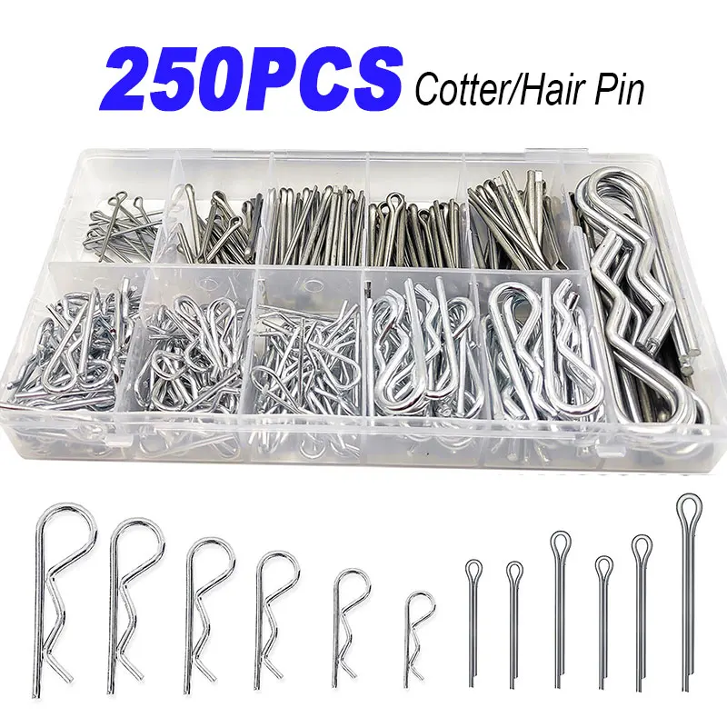 Cotter Pin R Clips Spring Retaining Hair Pins Assortment Kit Zinc-Plated Steel 6 Sizes 110PCS Split Pins 6 Size 140PCS For Car