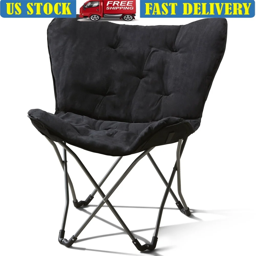 

Portable Micro Suede Folding Chair Cushioned Seat Stylish Accent Chair Collapsible Design Durable Steel Frame Easy Storage