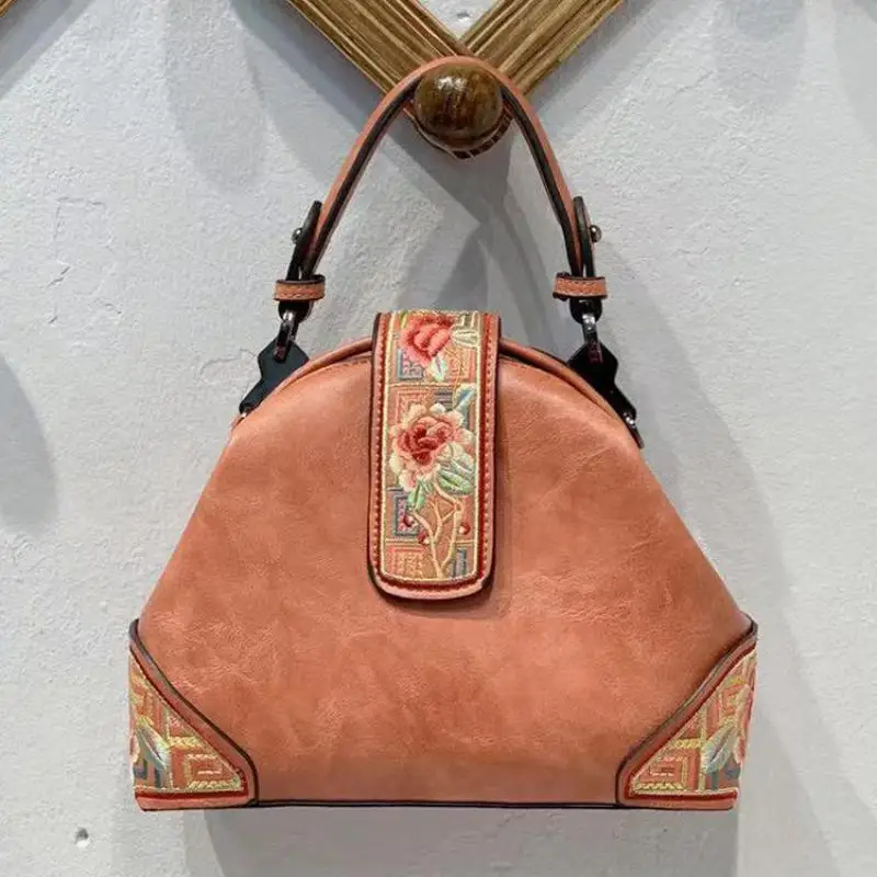 Johnature Retro Embroidery Luxury Handbags Women Bags Designer 2024 New Versatile Chinese Style Lady Leather Shoulder Bags