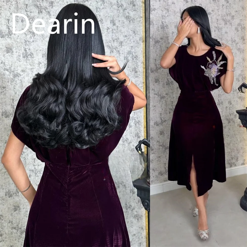 

Customized Evening Gown Dearin Jewel A-line Tea Length Skirts Bespoke Occasion Dresses Prom Saudi Arabia Formal Dress