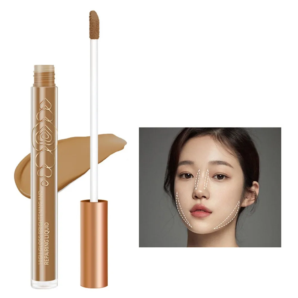Corrector líquido duradero para iluminar la piel y los ojos, tono cálido, resistente al agua, lápiz de maquillaje para contorno facial, belleza para mujeres