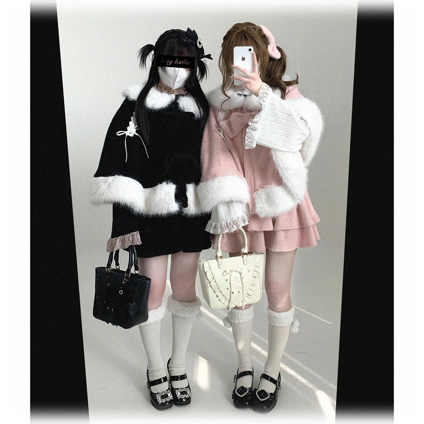 الألغام اليابانية لوليتا مقنعين عباءة للنساء الفتيات لطيف القوس الحلو الوردي العباءات السيدات الرؤوس Y2k سترة قصيرة شتاء جديد 2025