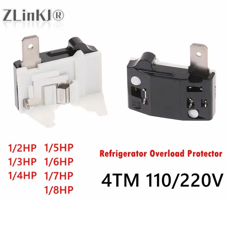 1pc 4TM 110/220V Refrigerator Overload Protector Freezer Replacement Relay 1/2 1/3 1/4 1/5 1/6 1/7 1/8HP Protector Wholesale