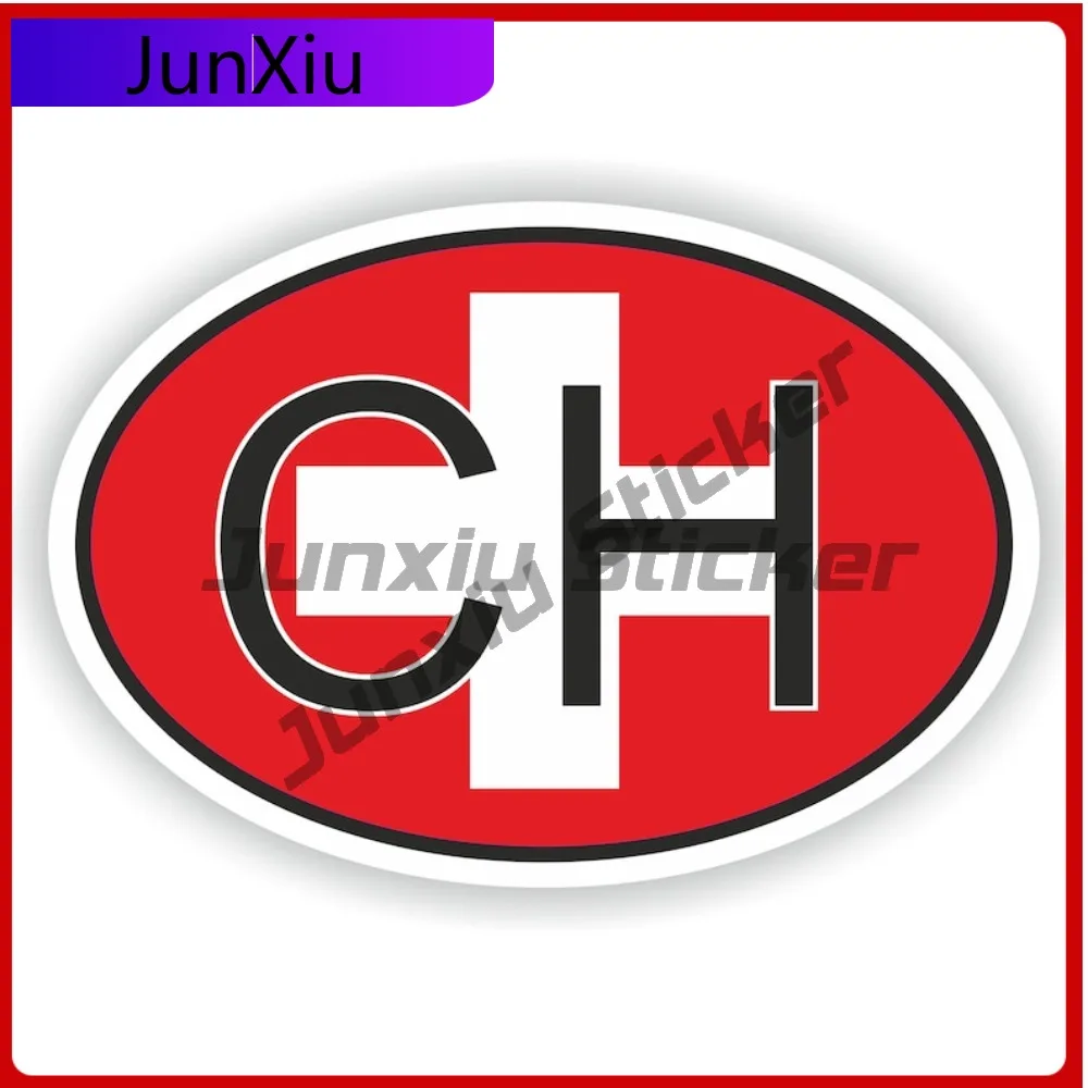 

Switzerland CH Country Code Oval Cute Car Helmet Waterproof Car Styling Vinyl Decal For Car Truck SUV Window Bumper Laptop