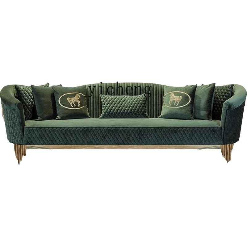 B1 living room solid wood embroidery double sofa stainless steel fabric triple sofa
