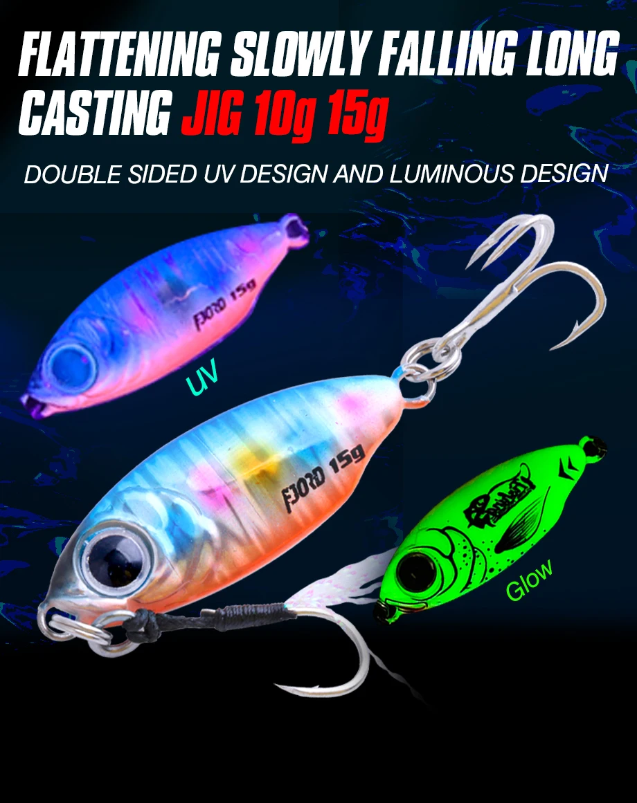 FJORD 10g 15g 20g 40g Jig Hard Lure Micro Sea Slow Sinking Shore Casting Metal Jig UV Night Glow Bait Flattening Fishing Supply – Detail 1
