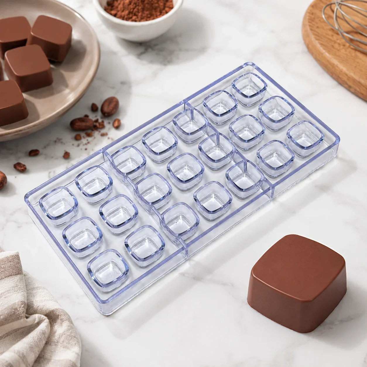 1Pcs Polycarbonate Chocolate Mold, Rounded Square Shape, Shatter Resistant, Candy Mould, Home Confectionery Pastry Baking Tool