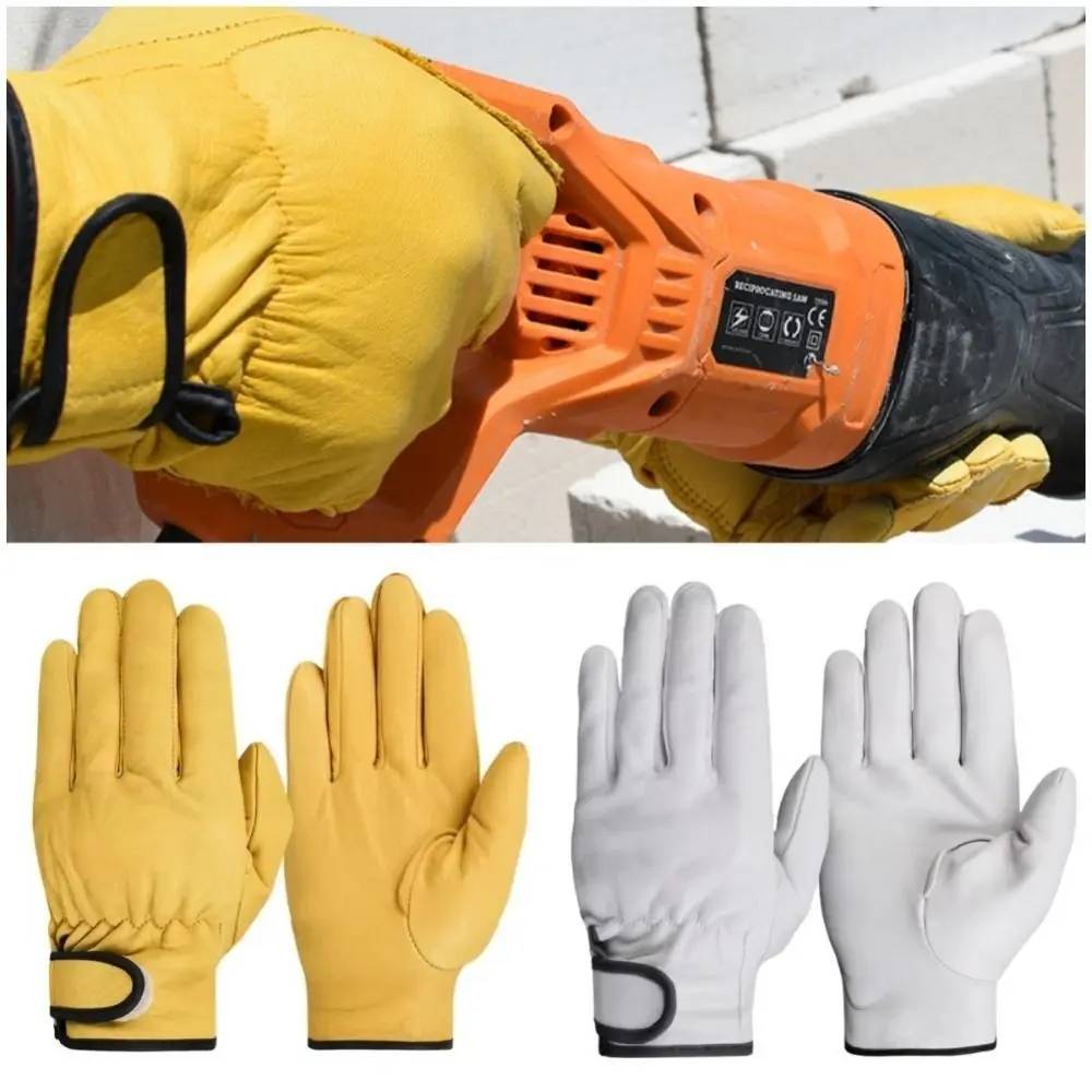 Labour Protection Sheepskin Leather Work Gloves Wear-Resistant Soft Safety Gloves Stretchable Wrist Welding Gloves Garden Work