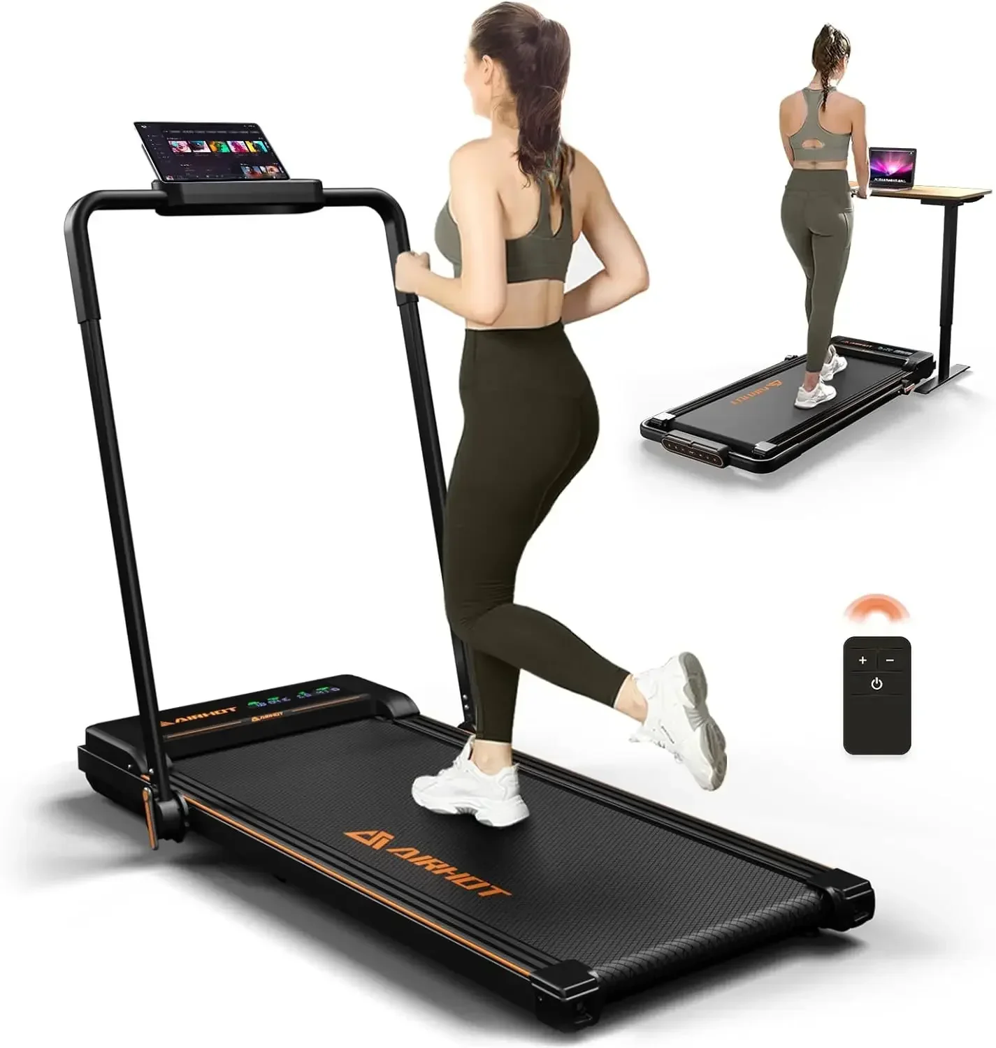 Pad Treadmill, 2.5HP Under Desk Treadmill with Remote Control & LED Display, Quiet Desk Treadmill for Compact Space