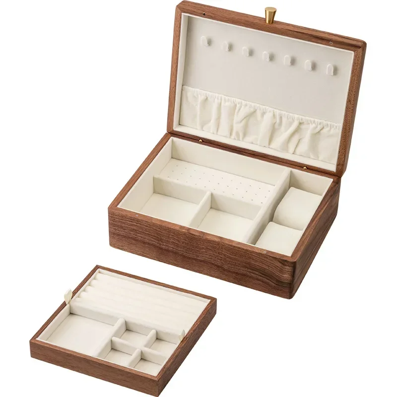 Jewelry box storage box High-end exquisite solid wood jewelry necklace storage walnut box Large capacity