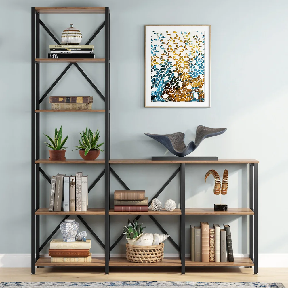 Tribesigns 9 Shelves Bookshelves, Industrial Ladder Corner Etagere Bookcase, Rustic 6-Tier Display Open Shelf Storage Organizer image 2