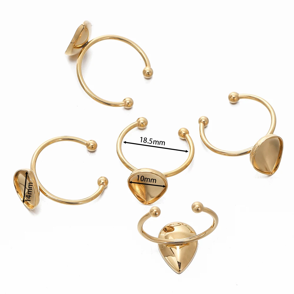 5pcs Stainless Steel Adjustable Ring Base Settings Blank Bezel Cabochons Flat Blank Heart Tray Resin Ring for Jewelry Making