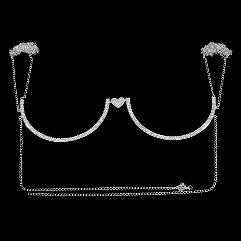 Stonefans Heart Rhinestone Chest Bracket Body Jewelry Bra Chain For Women Chain Top Bikini Halter Bra New Banquet Breast Support