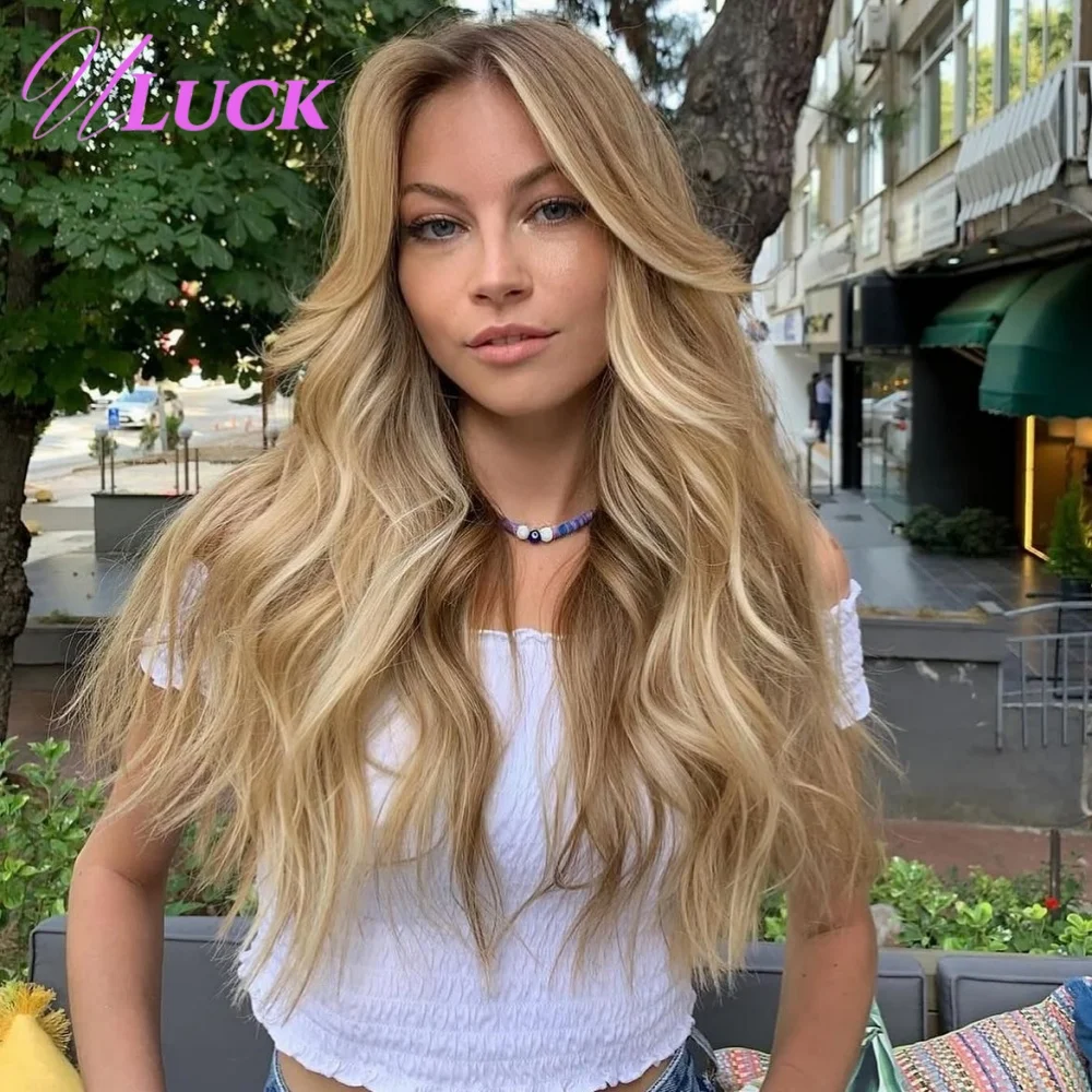 Uluck تسليط الضوء على اللون البني الجسم موجة 13x6 الدانتيل الباروكات الأمامية الرماد شقراء البرازيلي شعر بشري حقيقي شعر مستعار ارتداء للنساء البيض #4