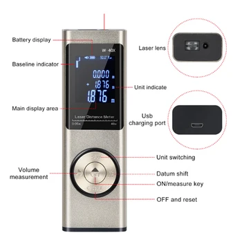 스마트 디지털 레이저 거리 계량기, 휴대용 거리 측정기, 미니 핸드헬드 거리 측정 도구 계량기, 40m, 60m 