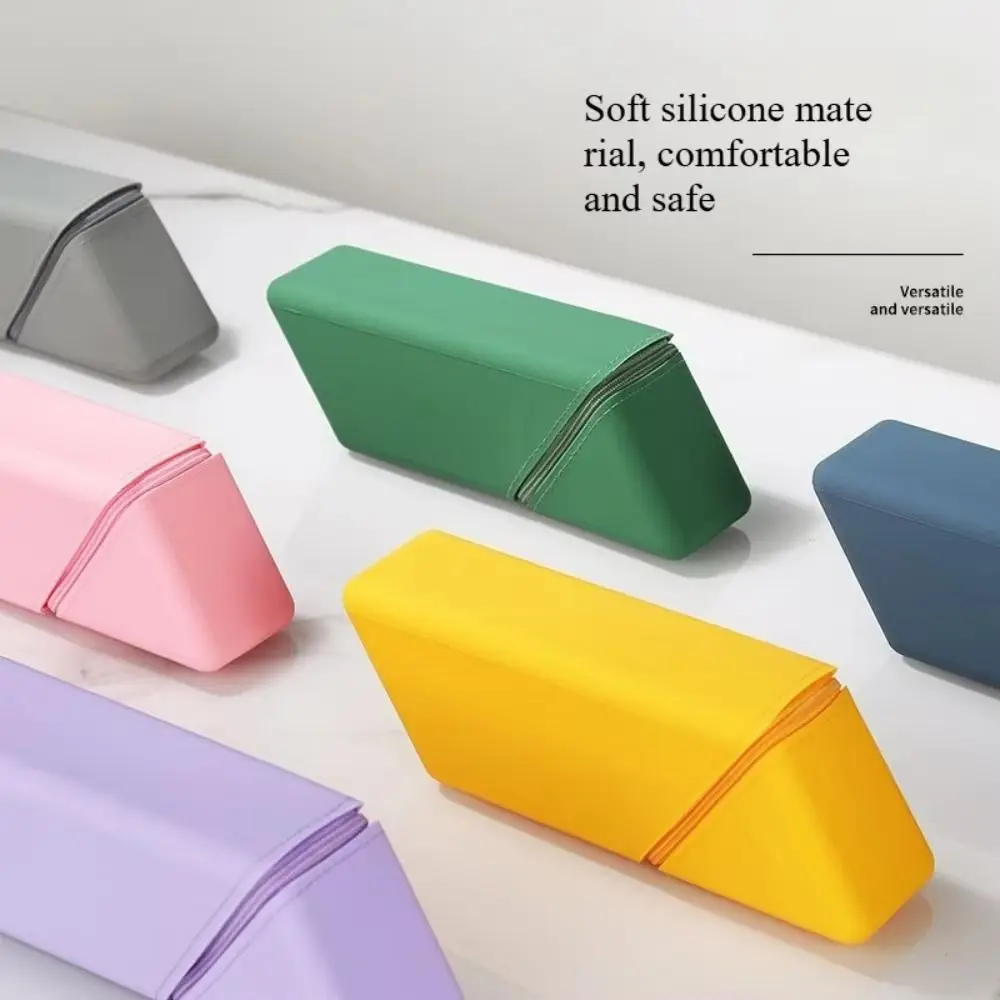 Vertical Silicone Pencil Case Stable Standing Rectangular Stationery Organizer Partitioning Large Capacity Pencil Bag