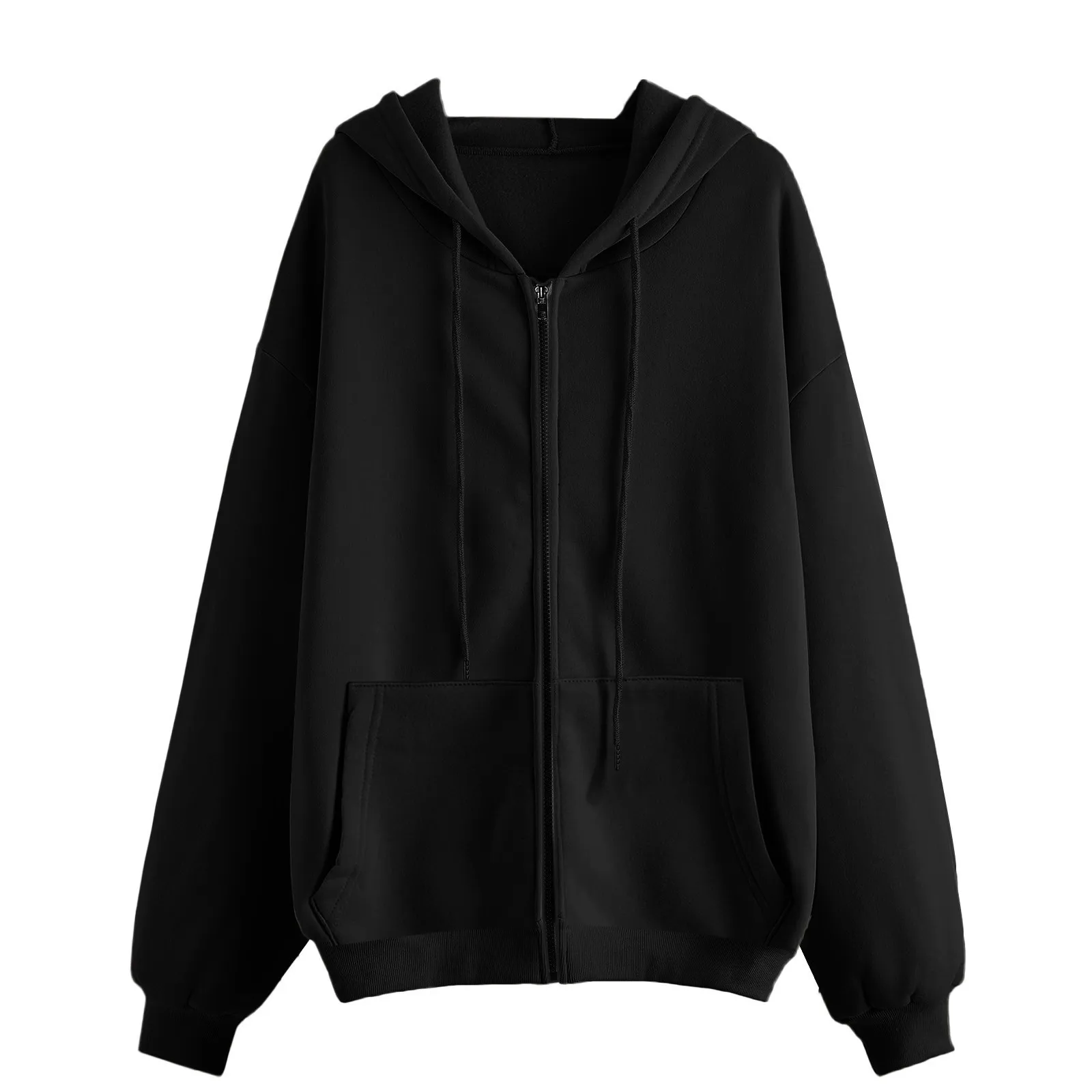 Womens Zip Up Hoodies Casual Solid Color Oversized Hoodie Autumn Long Sleeve Kpop Hooded Sweatshirt Y2K Clothes Fall Outfit