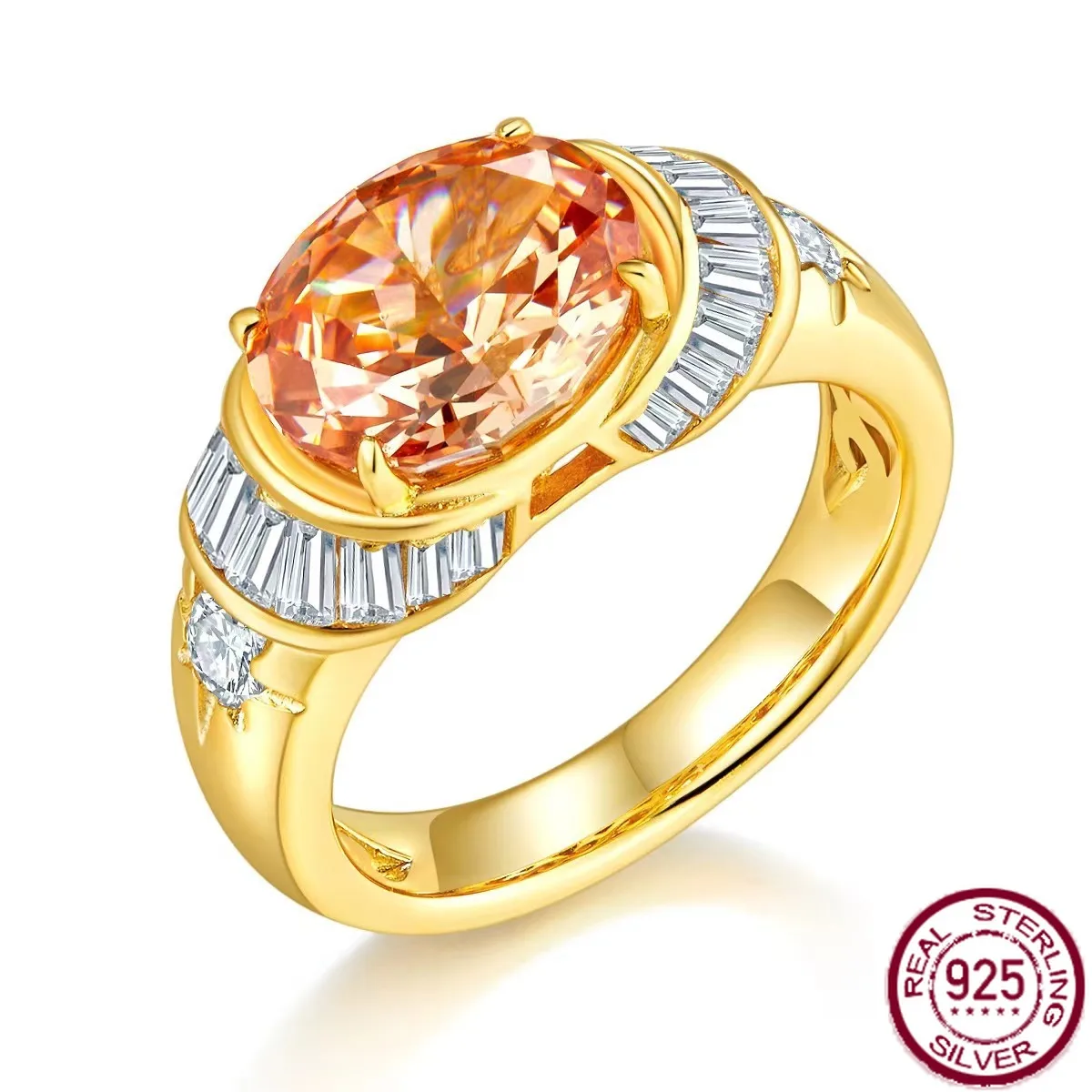 

New popular s925 silver full diamond 3-carat saddle champagne luxury luxury fashion ring wedding jewelry