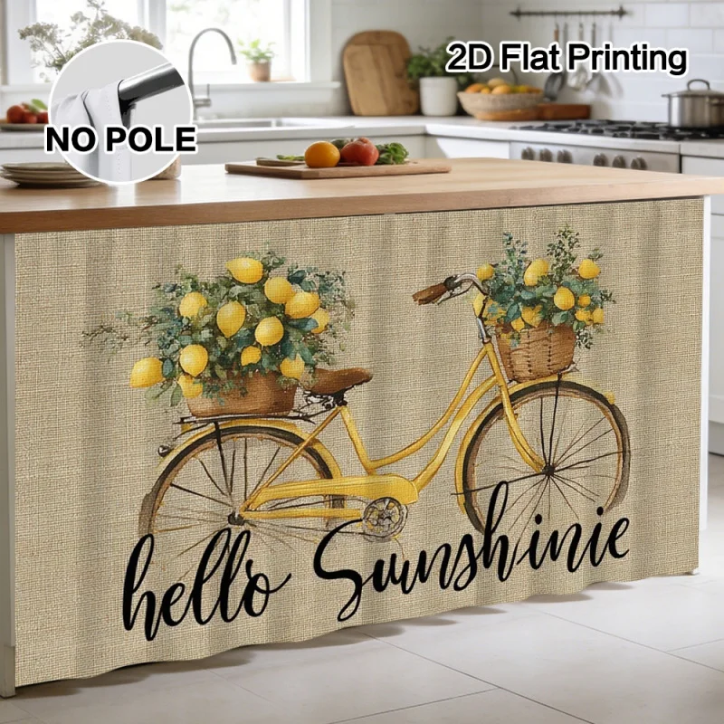 VIKAMA Short Curtain with Bicycle and Lemon Basket Pattern Modern Minimalist Summer Theme Decor Suitable for Kitchen and Bedroom