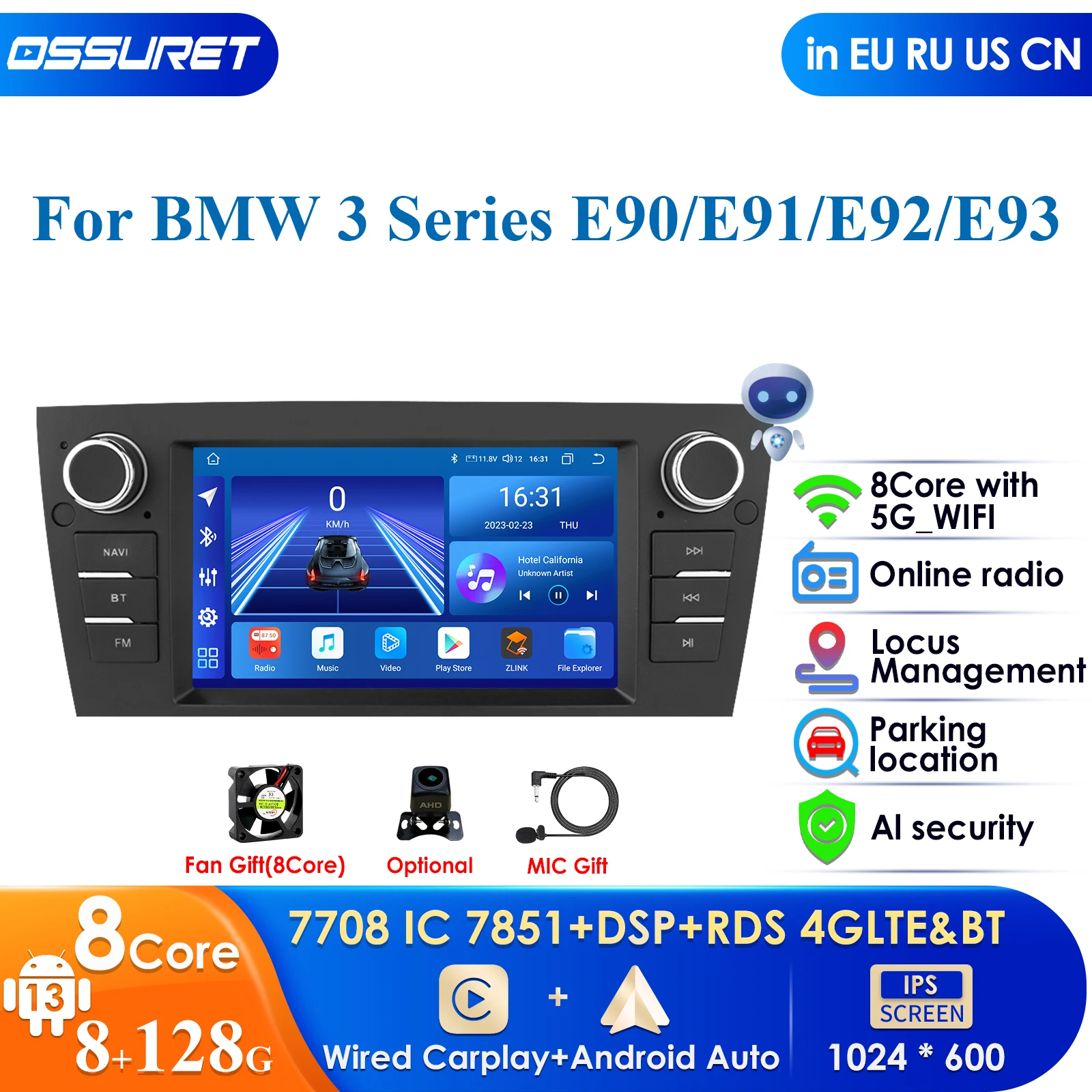 

Android 12 Auto Radio Multimedia Player for BMW E90/E91/E92/E93 3 Series GPS Navigation Stereo Audio Head Unit 1 Din 2Din RDS BT