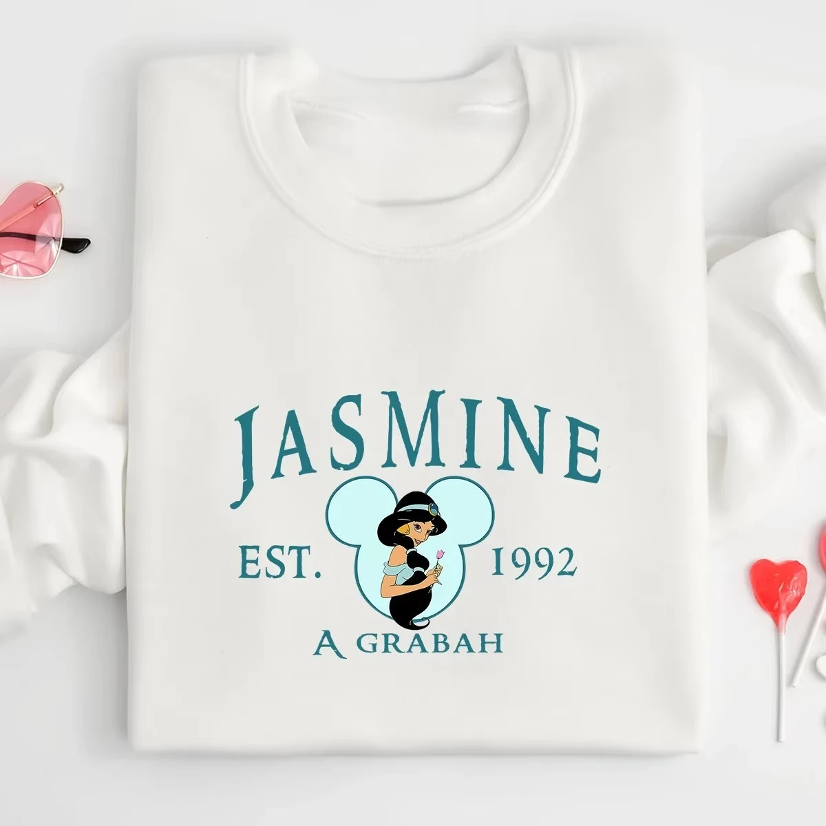 Felpa con cappuccio Disney Princess Jasmine, per ragazzi e ragazze, tessuto leggero, cotone, adatta per abbigliamento autunnale e invernale,