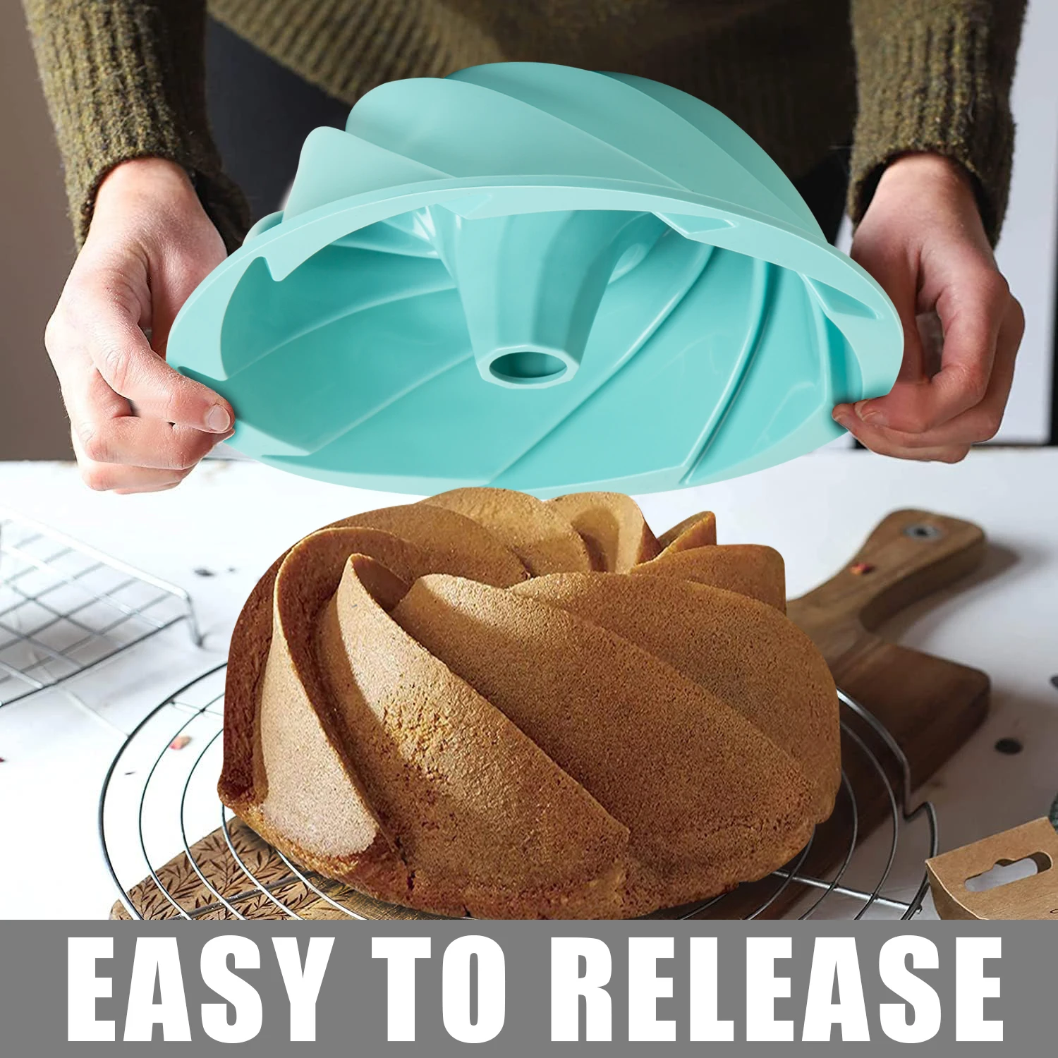 Silicone Fluted Pans, 2PCS Non-stick Baking Molds, Perfect Bakeware for Cake, Jello, Gelatin, Bread, Para Gelatinas, 9.5 Inch