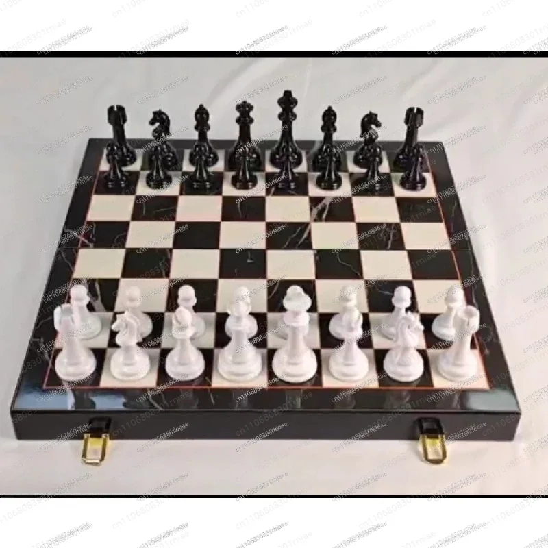 High-End Solid Wood Marble Pattern Chess Set Educational Family Board Game with Storage Box for Kids-YBJ