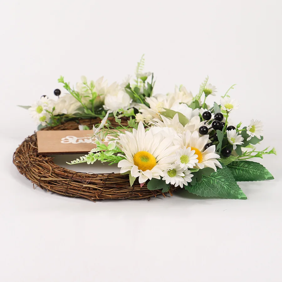 YeeNanee Spring Artificial Sunflower Wreath for Front Door Green Eucalyptus Wreaths with Welcome Sign Wall Window Outdoor Decor