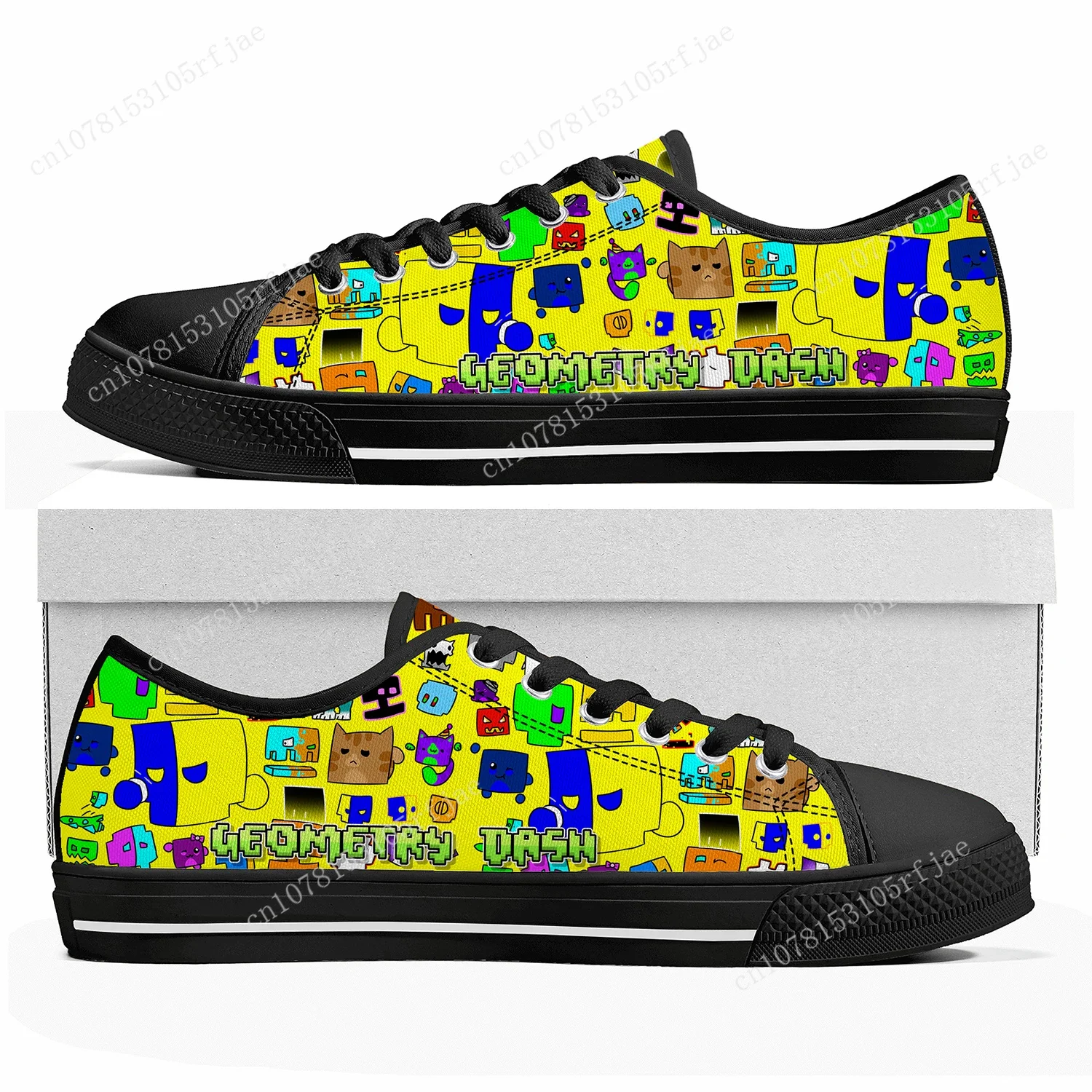 Geometry Dash Custom Low Top Sneakers Hot Cartoon Game Womens Mens Teenager High Quality Shoes Casual Tailor Made Canvas Sneaker