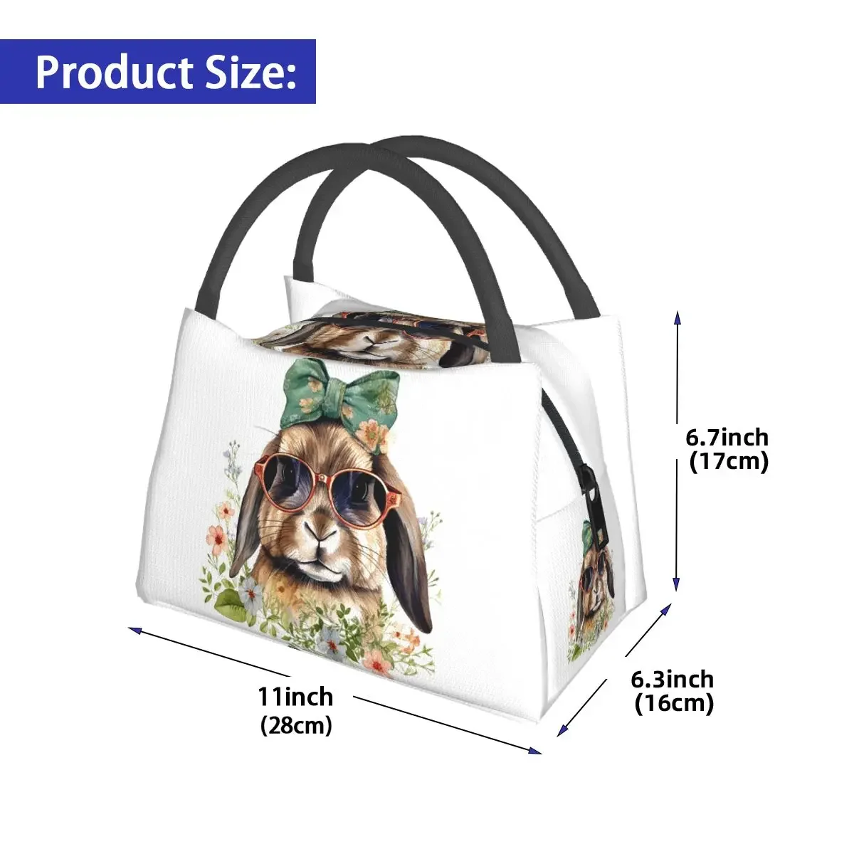 Easter Rabbit With Sunglasses Funny Design Insulated Lunch Bag for Women Children Portable Food Boxes Thermal Lunch Box Tote