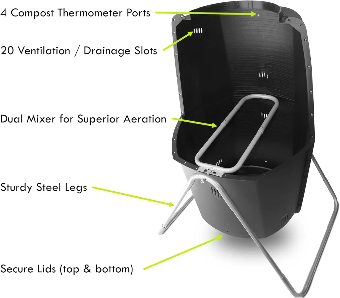 60 Gal. Outdoor Compost Tumbler Rotating Garden Composter Bin (Black)