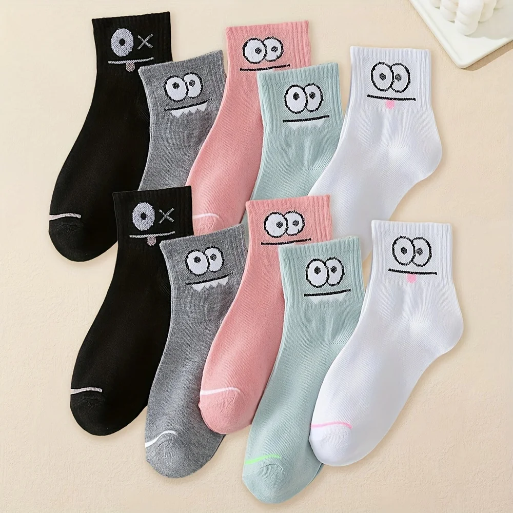 10쌍 여성용 만화 표정 발목 양말 - 재미있는 윙크 웃는 얼굴 놀란 얼굴 5가지 색상