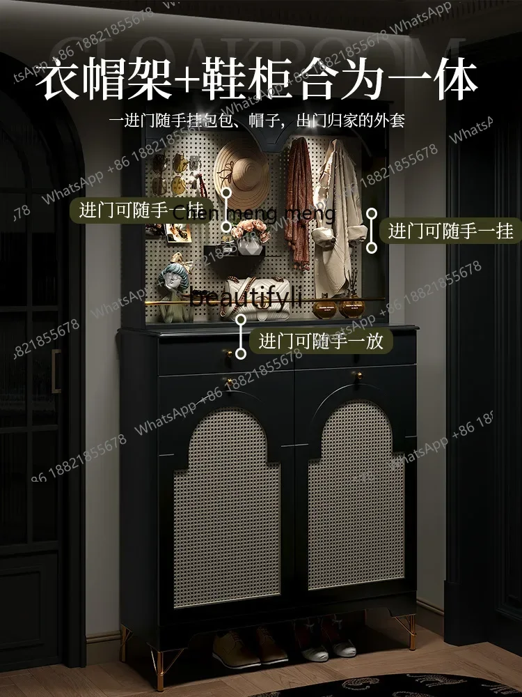 xzFrench Retro Shoe Cabinet Clothes Rack Integrated Doorway Shoe Cabinet Large Capacity Multi-Layer Oversized