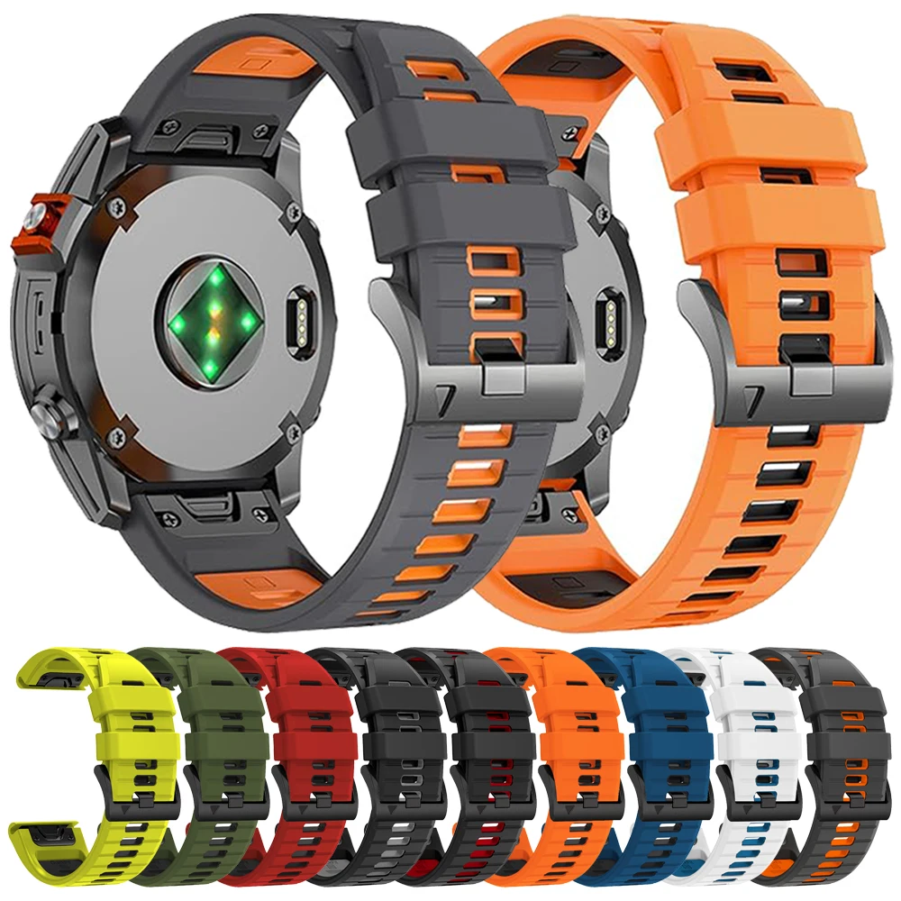 QuickFit 26 22 mm Fenix7 Uhrenarmband für Garmin Fenix 8 51 mm E 47 mm 7 7X 6 6X 5 5X/Quatix 8 AMOLED zweifarbiges Silikonarmband