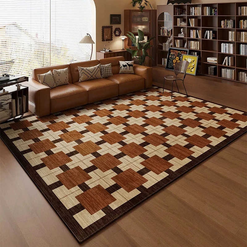 Living Room Rug Stain-resistant Wear-resistant Carpet Comfortable Loop-pile Carpets Retro Style Brown Rugs Home Decor Floor Mat