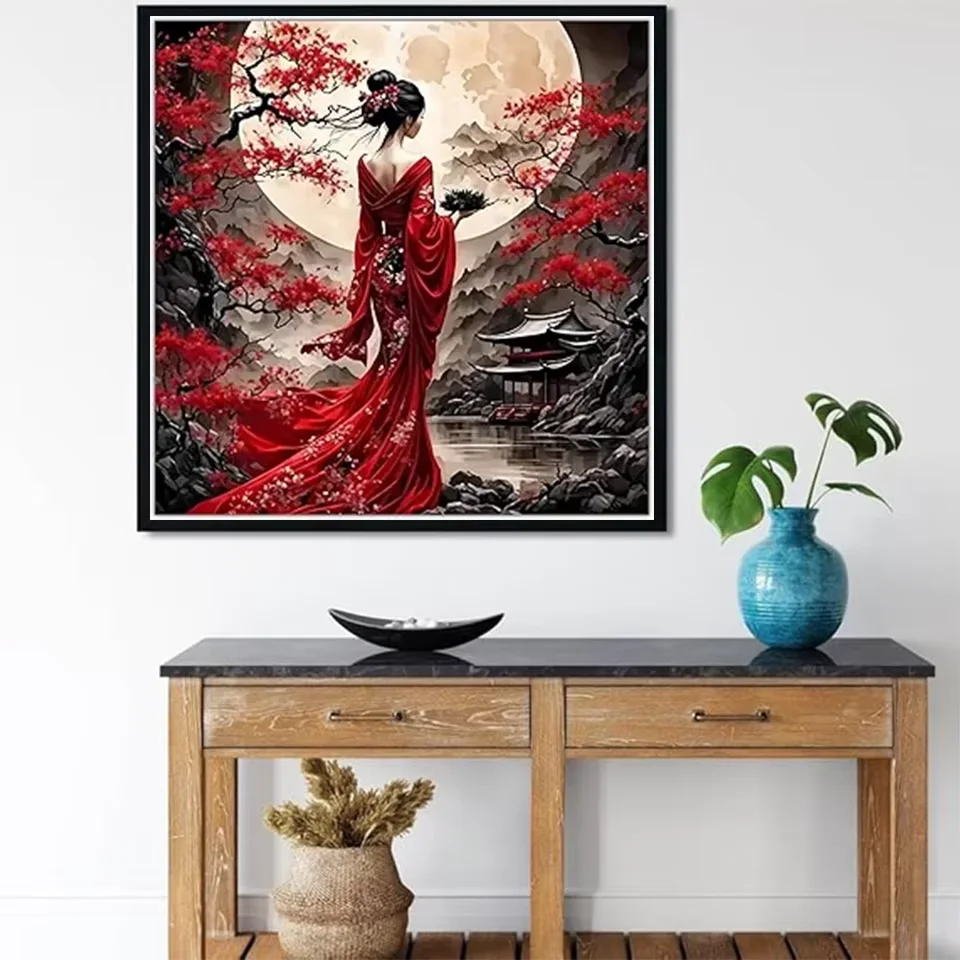 Diamond Painting Abstract Art Beauty Woman and Flowers Cross-stitch Kit 5D DIY Diamond Mosaic Embroidery Set Home Decoration