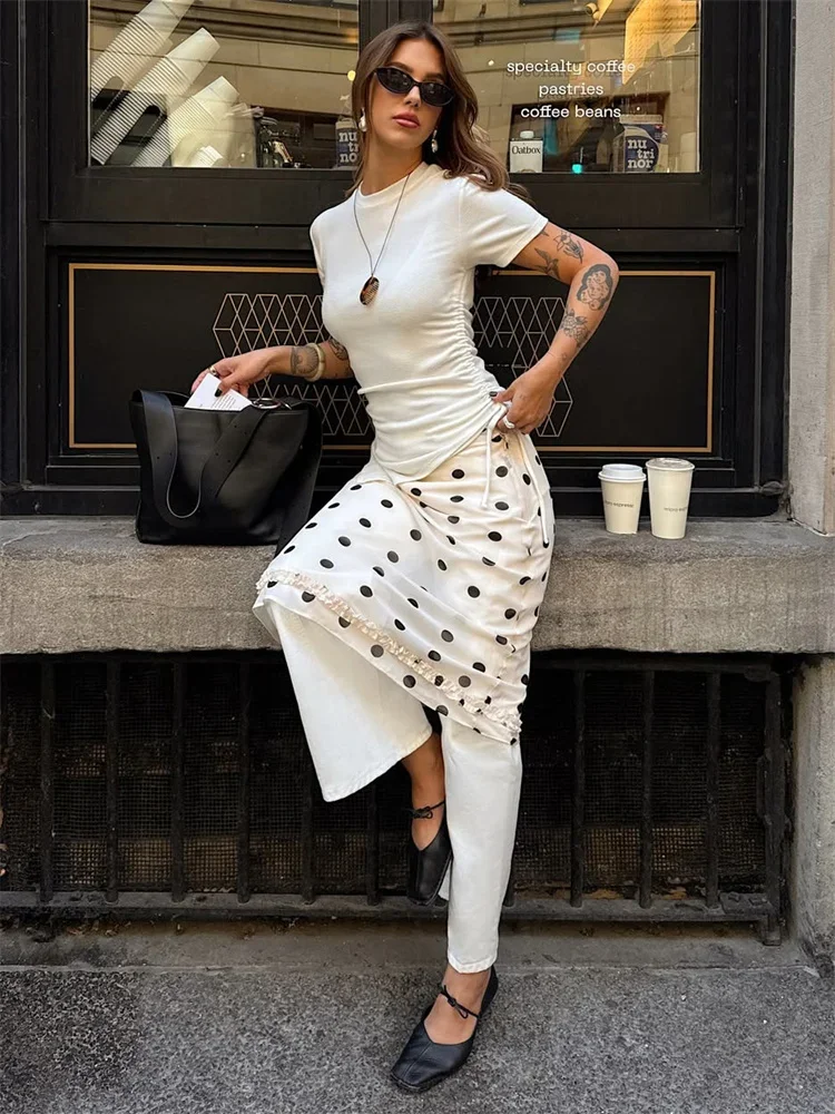 Elegant Ruffled Vintage Skirt Female High Waist Commute Contrast Sexy Streetwear Y2k Long Skirt Women's Maxi Skirt Summer