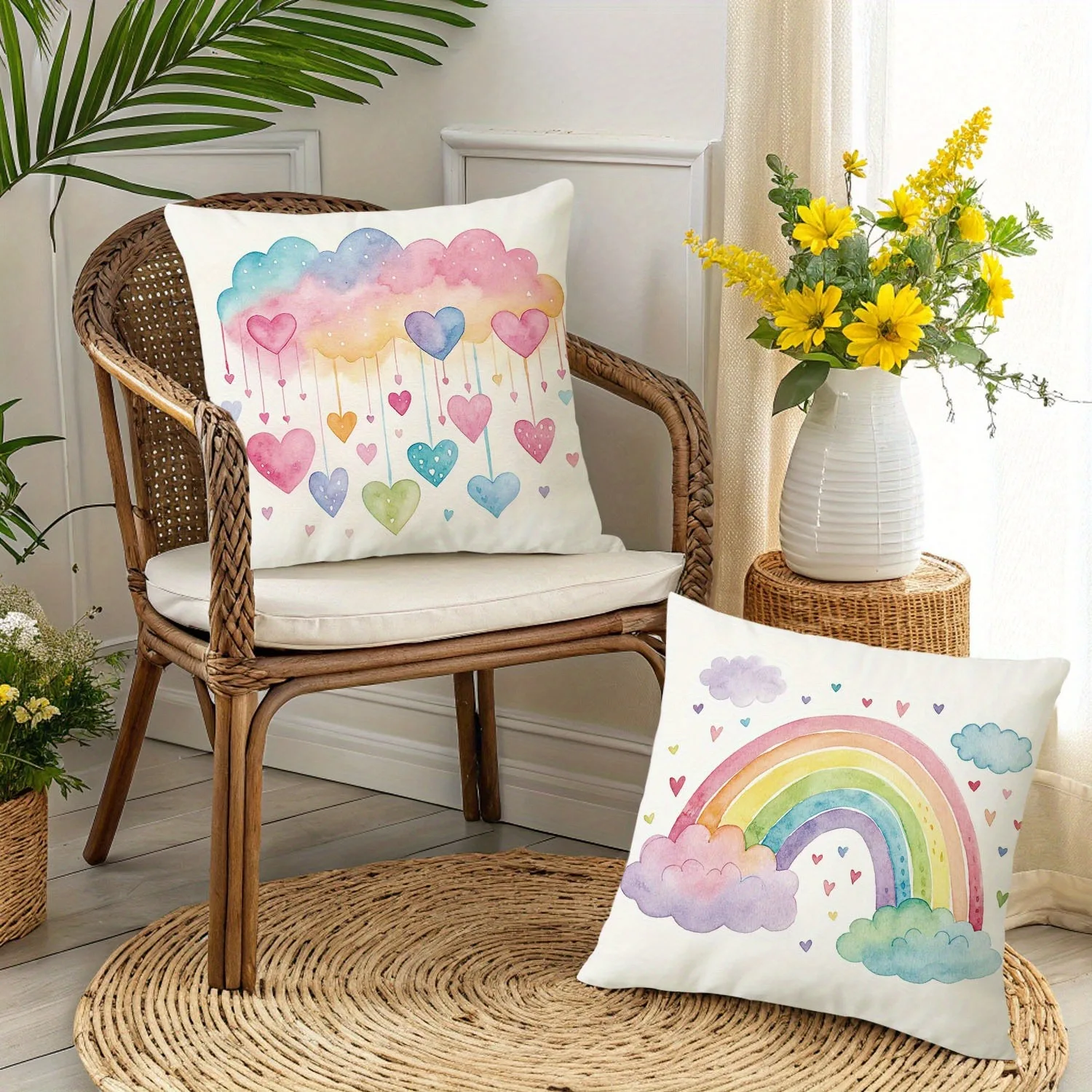 

2pcs Rainbow Cloud Love Pattern Printed Pillow Cover Home Decoration Pillowcase Living Room Sofa Decoration Pillowcase