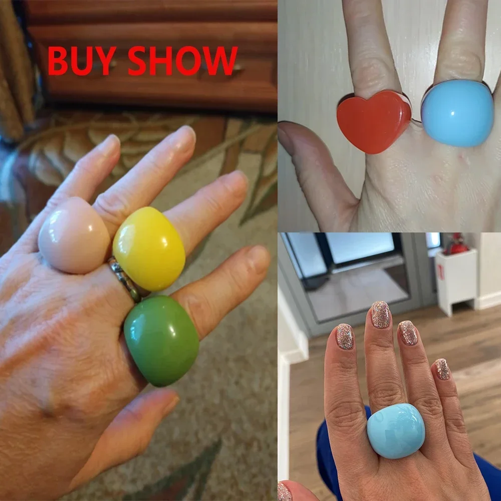 خواتم كورية أكريليك شفافة هندسية مكتنزة للنساء ، خواتم إصبع المفصل ، سحر ملون ، قوس قزح ، مجوهرات راتنج